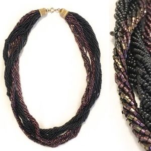 Vintage 1990s black beaded necklace, beaded choker